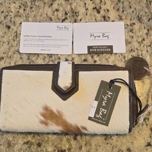 Myra Bag Brown and Cream Cowhide Clutch